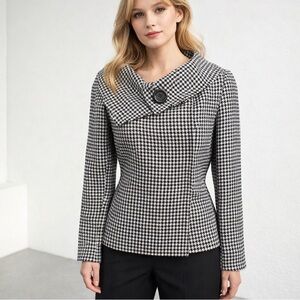 🌻Isabella DeMarco Black White Houndstooth Roll Collar Jacket Size 4
